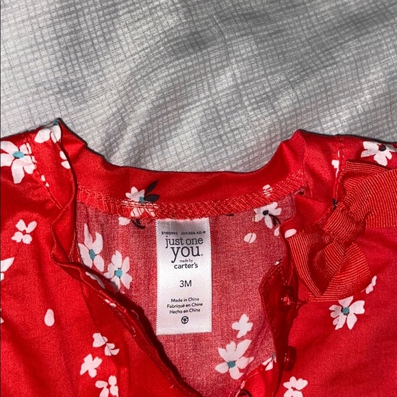 Red floral dress & matching diaper cover - Picture 3 of 4